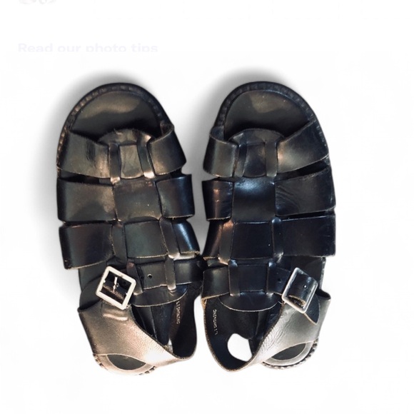 Vntg 90s black Leather Sandals - Picture 2 of 3